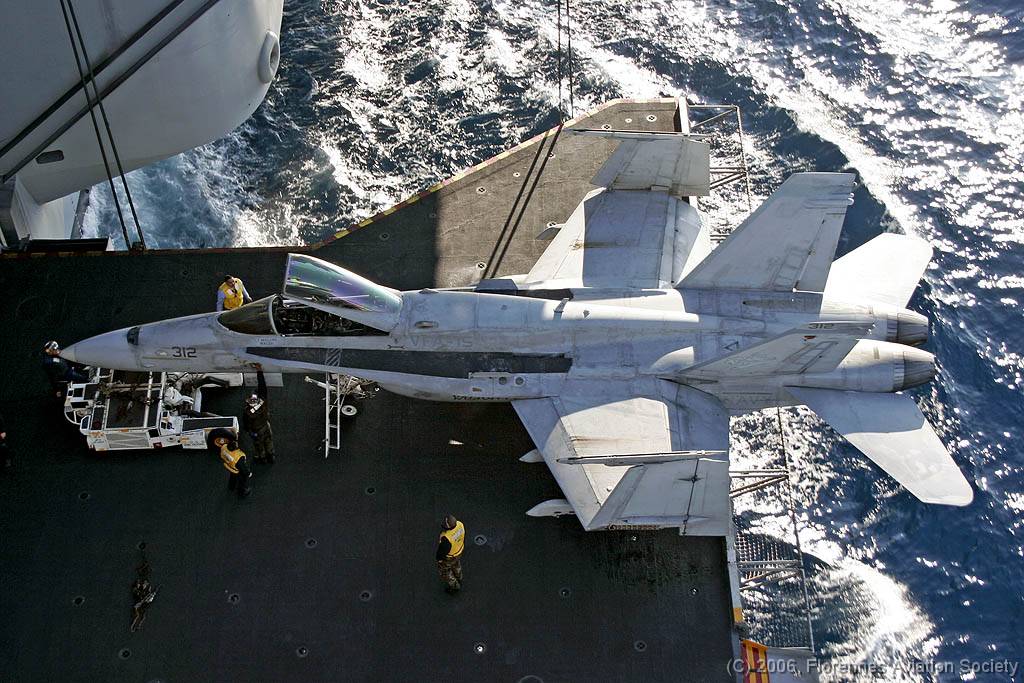 52 CVN71060221 FA-18C 164631 AJ-312 DK 02 F/A-18C 164631/AJ-312 of VFA-15 - USS Theodore Roosevelt, 21 February 2006 (C) Didier Kories